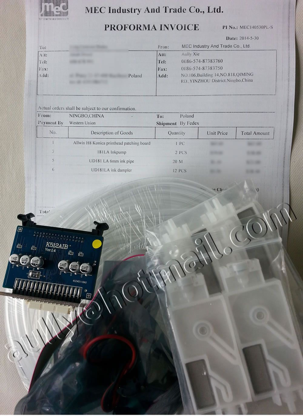 Order MEC140530PL-S (Allwin Konica printhead patching board/UD-181LA Parts) to Poland
